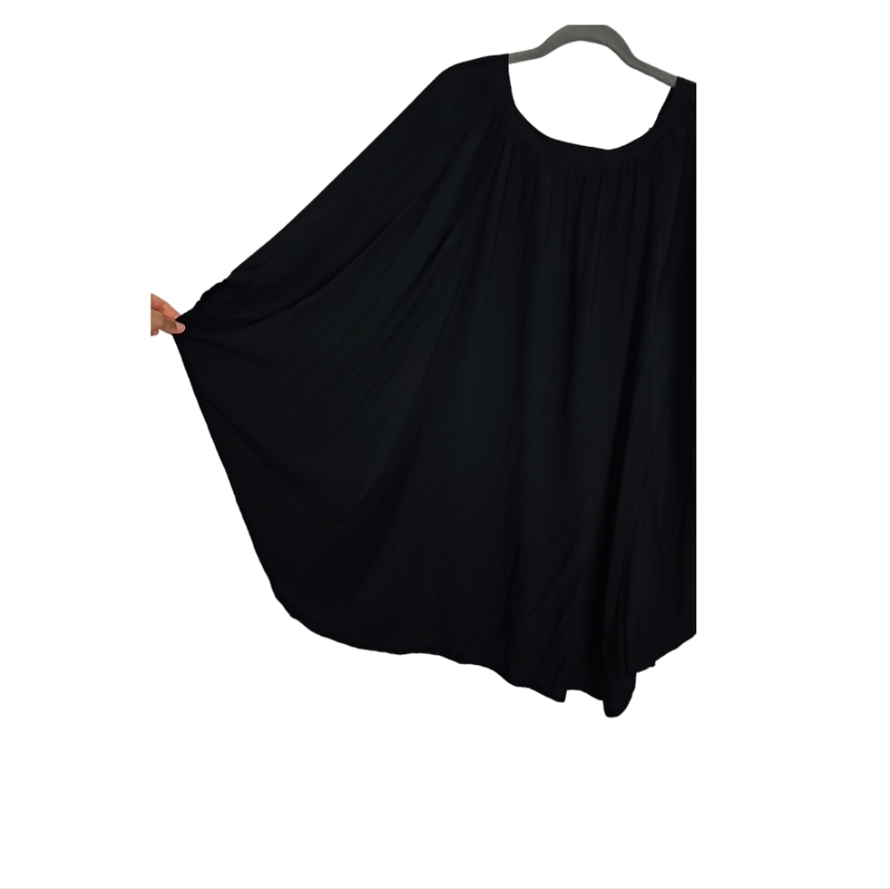 🌞Rabens Saloner Black Boxy Dolman Sleeve Viscose Tunic Kaftan Dress Pockets S/M - Picture 3 of 12